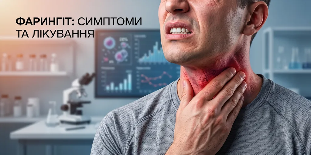 Чоловік тримається за запалене горло при симптомах фарингіту
